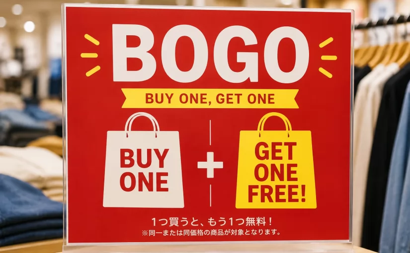 – BOGO – 1つ買ったら1つ無料